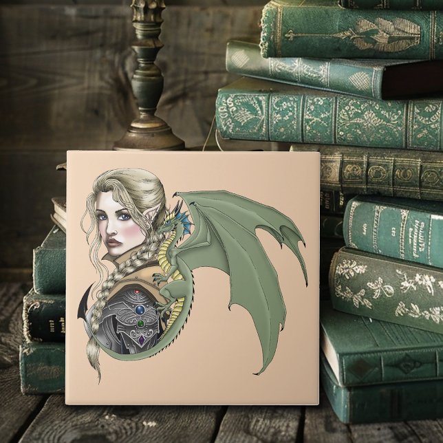 Elf Warrior Dragon Fantasy Magical Mediaeval Peach Tile (Creator Uploaded)