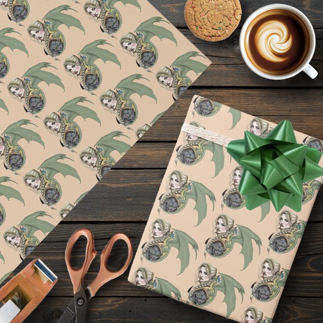 Elf Warrior Dragon Fantasy Magical Mediaeval Peach Wrapping Paper (Creator Uploaded)