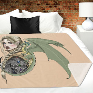 Elf Warrior Dragon Fantasy Sherpa Blanket