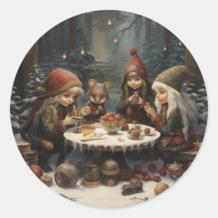 Elf Winter Tea Party in the Woods Christmas Elves Classic Round Sticker