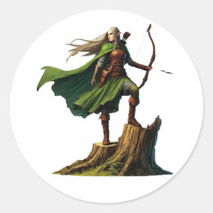 Elf with Bow Classic Round Sticker