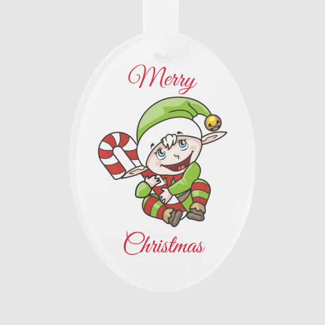 Elf With Candy Cane Ornament (Front)