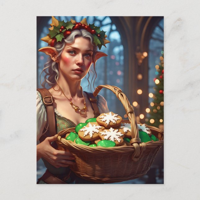 Elf With Christmas Coookies Holiday Postcard (Front)