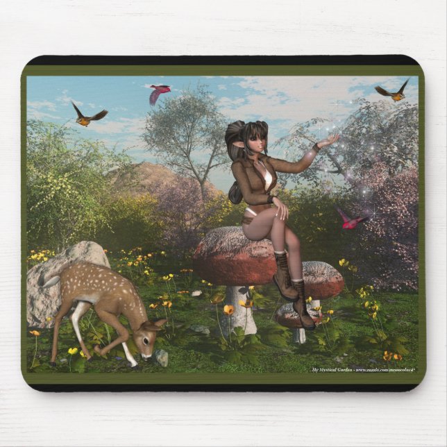 Elf with Deer in Woods Fantasy Mousepad (Front)
