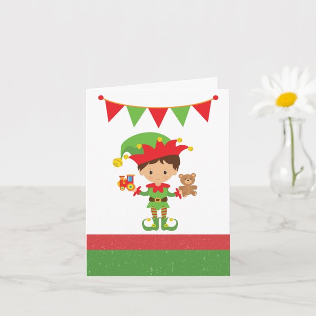 Elf With Gifts and White Background  Card (Small Plant)