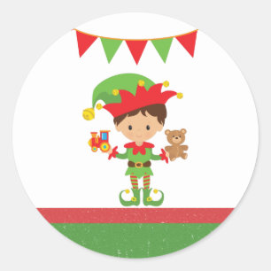 Elf With Gifts and White Background   Classic Round Sticker