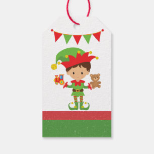 Elf With Gifts and White Background Wrapping Pape Gift Tags