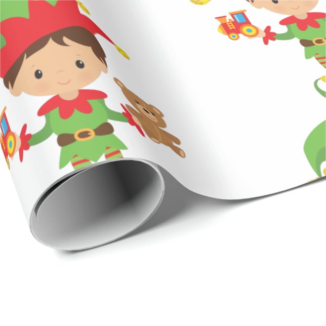 Elf With Gifts and White Background  Wrapping Pape Wrapping Paper (Roll Corner)