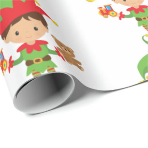 Elf With Gifts and White Background Wrapping Paper