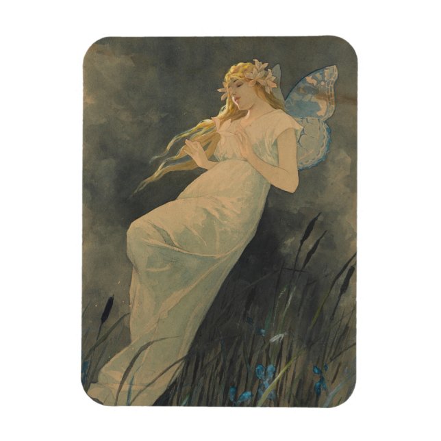 Elf with Iris Flowers by Alphonse Mucha Magnet (Vertical)