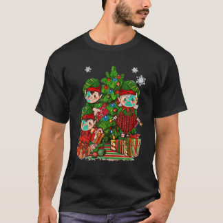 Elf With Knitting Xmas Tree Lights Christmas Famil T-Shirt