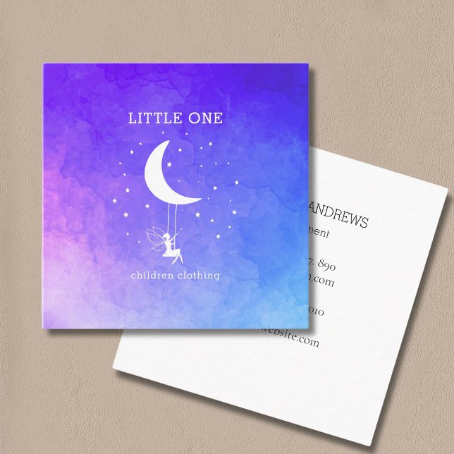Elf with Magic wand Stars Moon Square Business Card (Elf with Magic wand Swing Stars Moon Square Business Card)
