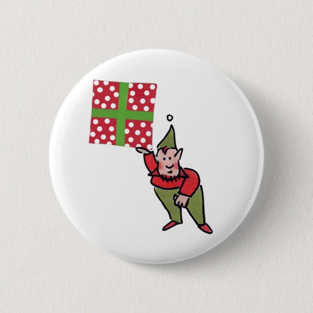 Elf with Polka Dot Gift button (Front)