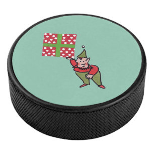 Elf With Polka Dot Gift hockey puck