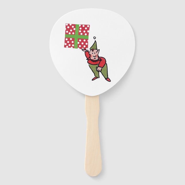 Elf With Polka Dot Gift paddle hand fans (Front)