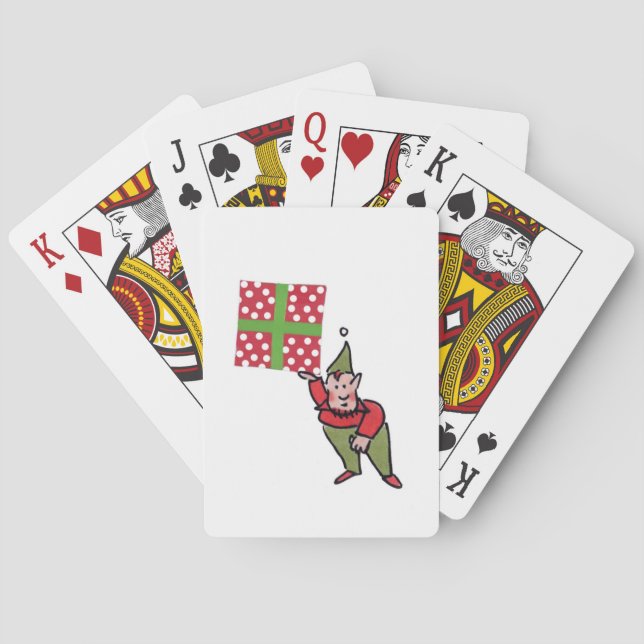 Elf With Polka Dot Gift playing cards (Back)