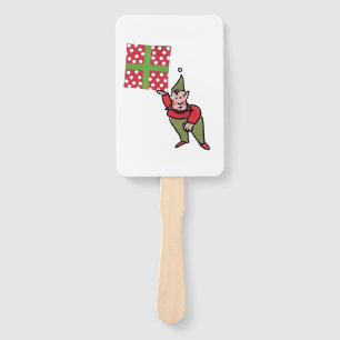 Elf With Polka Dot Gift rectangle hand fans
