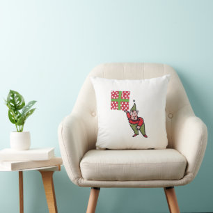 Elf With Polka Dot Gift square throw pillow