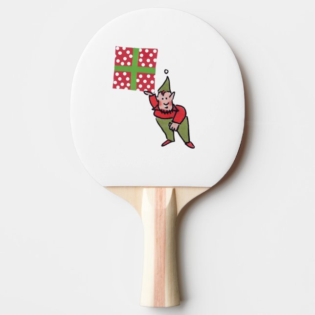 Elf With Polka Dot Gift white ping pong paddle (Front)