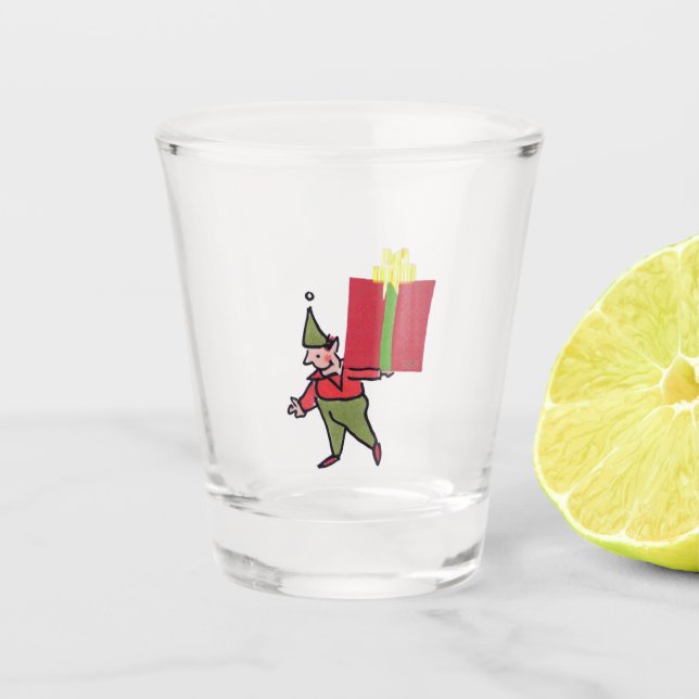 Elf With Red Box clear shot glass (Front)