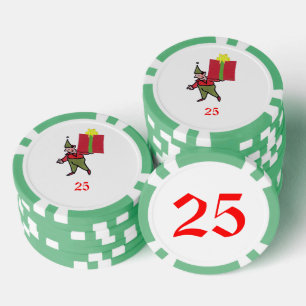Elf With Red Box green 25 striped poker chip