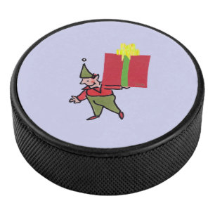Elf With Red Box hockey puck