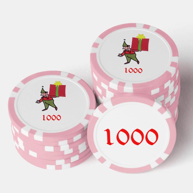 Elf With Red Box pink 1000 striped poker chip (Stack)