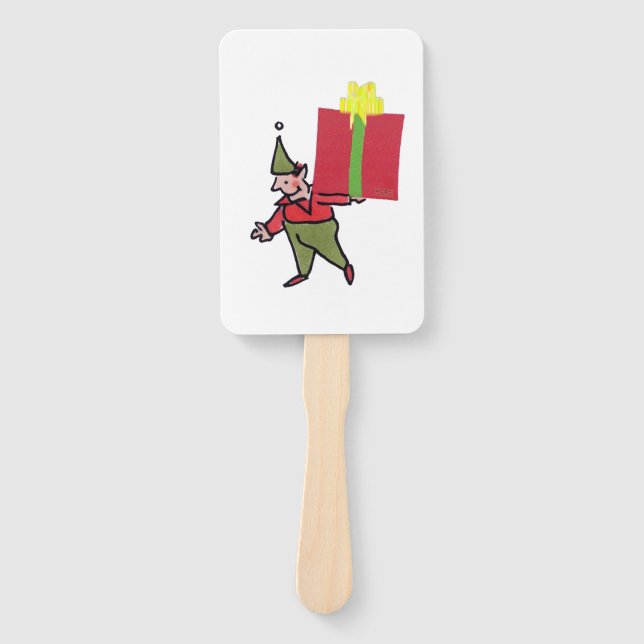 Elf With Red Box rectangle hand fans (Front)