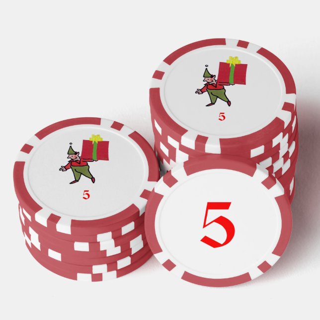 Elf With Red Box red 5 striped poker chip (Stack)