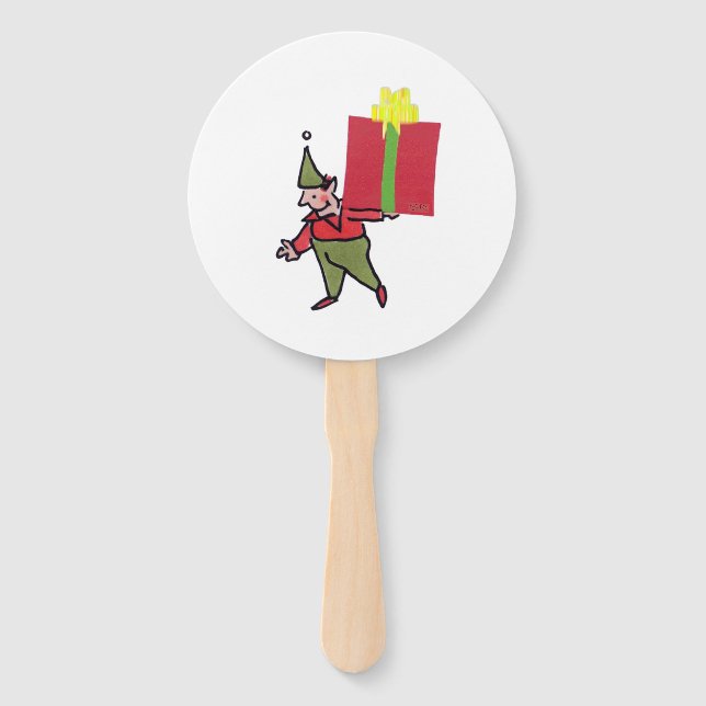 Elf With Red Box round hand fans (Front)
