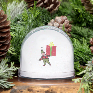 Elf With Red Box snow globe