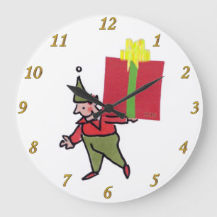 Elf With Red Box wall clock