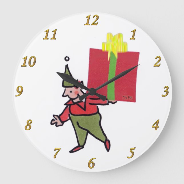 Elf With Red Box wall clock (Front)