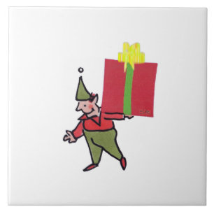 Elf With Red Box white large ceramic tile