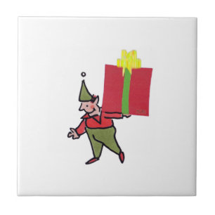 Elf With Red Box white small ceramic tile