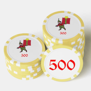 Elf With Red Box yellow 500 striped poker chip