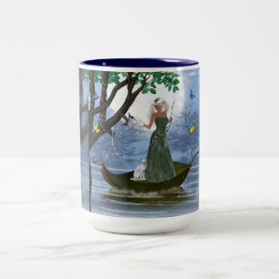Elf with White Cat Riding on a Leaf  Cocoa Mug