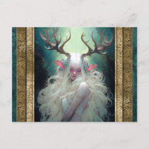 Elf Woman With Antlers Fantasy Art Postcard