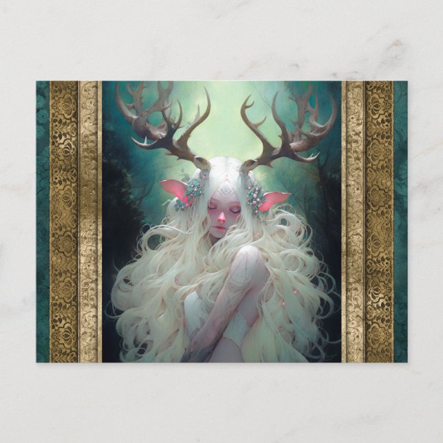 Elf Woman With Antlers Fantasy Art Postcard (Front)