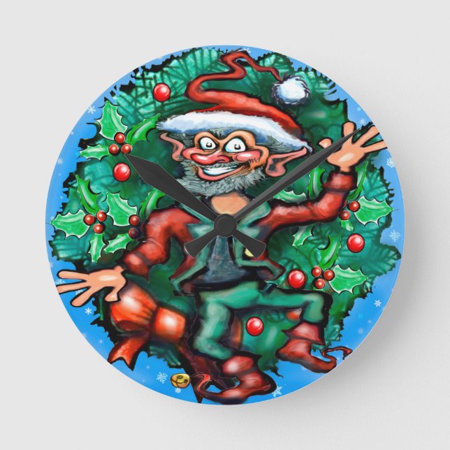 Elf  Wreath Round Clock (Front)
