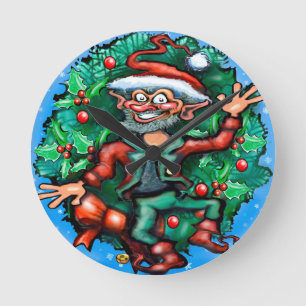 Elf  Wreath Round Clock