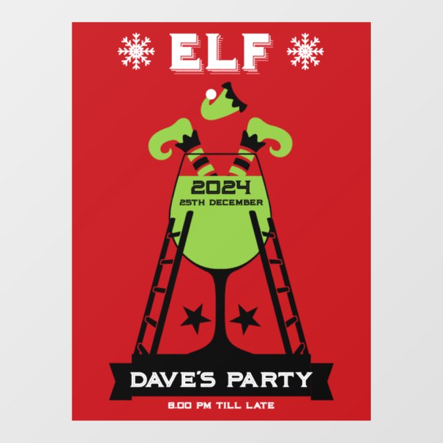 Elf  Xmas Party Window Cling (Sheet)