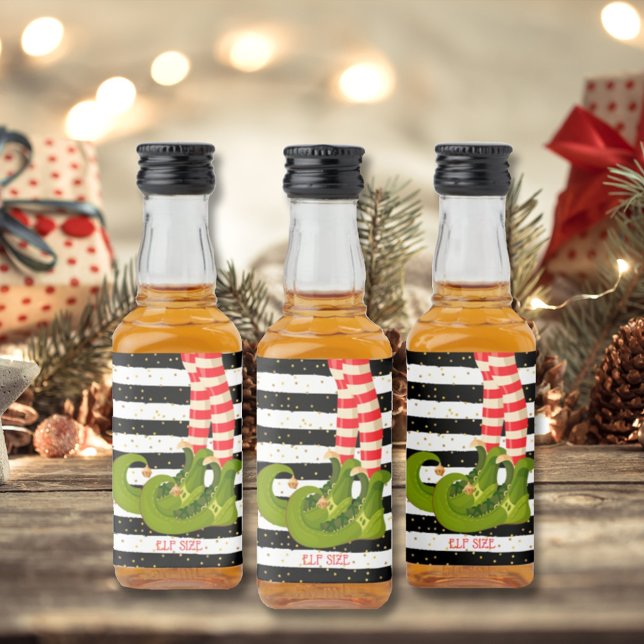 Elfed Up Black White Stripes Christmas Mini Liquor Bottle Label (Creator Uploaded)
