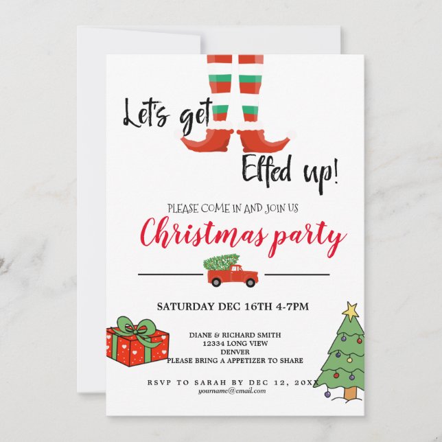 elfed up ugly jumper Santa Christmas party Invitation (Front)