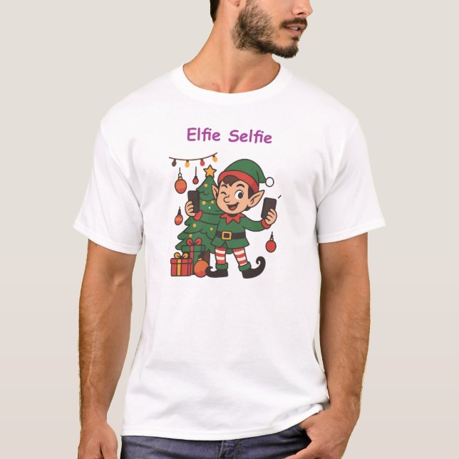 Elfie Selfie Christmas Tee – Funny Holiday Elf  (Front)