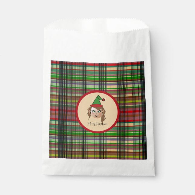 Elfie w/round Plaid pattern backgroud Design Favour Bags (Front)