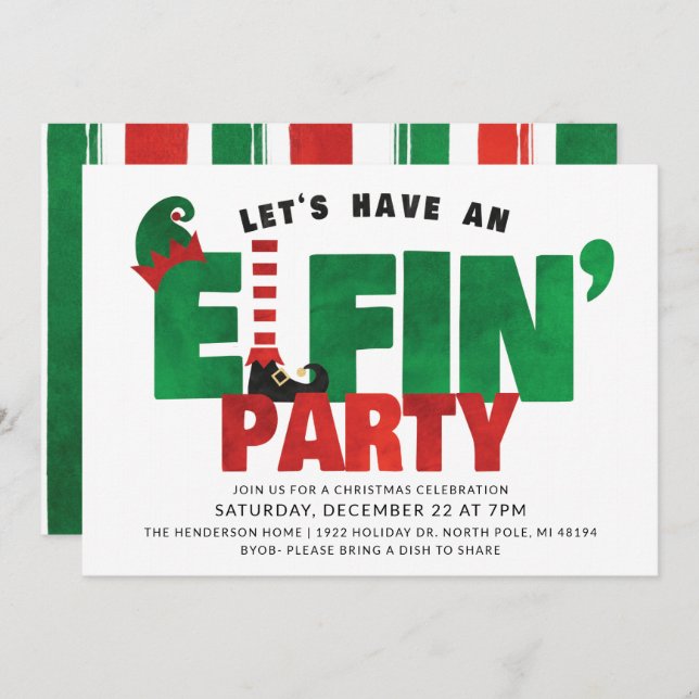 Elfin Party - Funny Christmas Party Invitation (Front/Back)