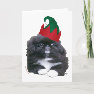 Elfin Pekingese Puppy Christmas Holiday Card