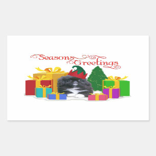 Elfin Pekingese Puppy Christmas Rectangular Sticker