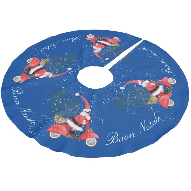 Elfin Santa Claus on his Scooter Brushed Polyester Tree Skirt (Angled)